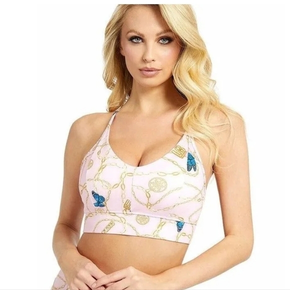 NWT GUESS CHAIN & CHARMS PINK COMBO SPORTS BRA $69 - Picture 2 of 9